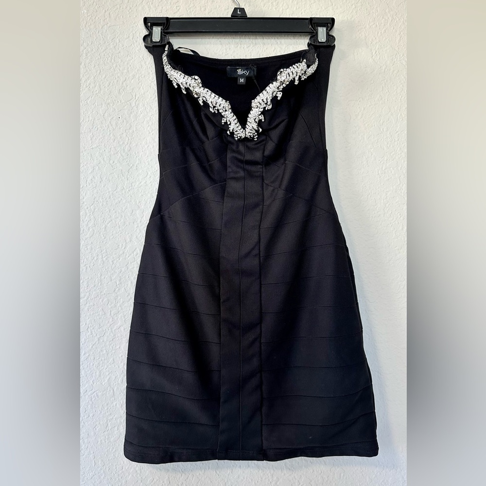 Sky Black Strapless Bandage Tiger Rhinestone Dress - Picture 6 of 14